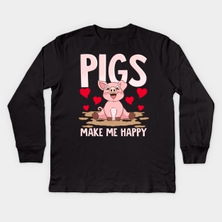 Adorable Pigs Make Me Happy Cute Piglet Pig Girl Kids Long Sleeve T-Shirt